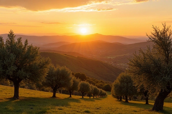 Ulivi secolari in un campo toscano al tramonto