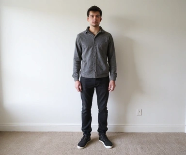 Foto anonima di una persona prima di un percorso nutrizionale, focus sulla postura